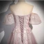 Schöne Rosa Perlenstickerei Applikationen Pailletten Ballkleider 2024 A Linie Off Shoulder Kurze Ärmel Rückenfreies Lange Ball Festliche Kleider