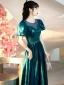 Vintage / Retro Dark Green Prom Dresses 2022 A-Line / Princess Scoop Neck Short Sleeve Backless Floor-Length / Long Prom Formal Dresses