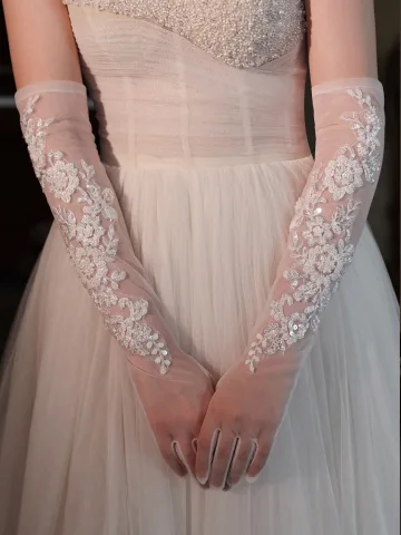Élégant Blanche Perlage En Dentelle Fleur Mariage Gants Mariage 2026 Tulle