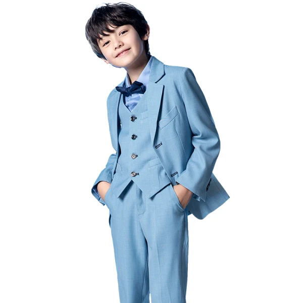 Bleu Ciel 5 pièces Manches Longues Costume Garçon Mariage 2022 Manteau Pantalon Chemise Cravate Gilet Costumes De Mariage pour garçons