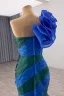 Haut de Gamme Deux tons Océan Bleu En Dentelle Fleur Appliques Robe De Bal 2025 Trompette / Sirène Une épaule Sans Manches Dos Nu Train De Balayage Tulle Robe De Ceremonie