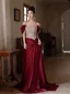 Charmant Burgunderrot Strass Gespaltete Front Abendkleider 2026 Meerjungfrau Off Shoulder Ärmellos Rückenfreies Sweep / Pinsel Zug Festliche Kleider