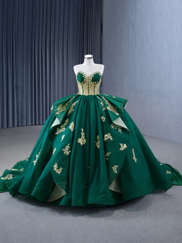 High-end Vintage Mørk Grønn Beading Perle Paljetter Gripende Ruffles Ballkjoler 2024 Ballkjole Kjæreste Korsett Uten Ermer Ryggløse Domstol Tog