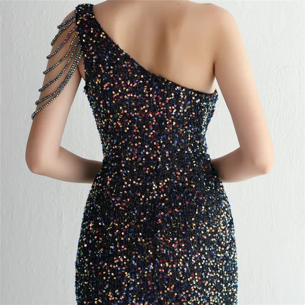 Glitzernden Dunkelgrün Perlenstickerei Pailletten Gespaltete Front Abendkleider 2024 Meerjungfrau One-Shoulder Ärmellos Rückenfreies Lange Abend Festliche Kleider