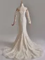 Vintage / Retro White Lace Flower Wedding Dresses 2025 Trumpet / Mermaid Off-The-Shoulder Long Sleeve Backless Sweep Train Wedding