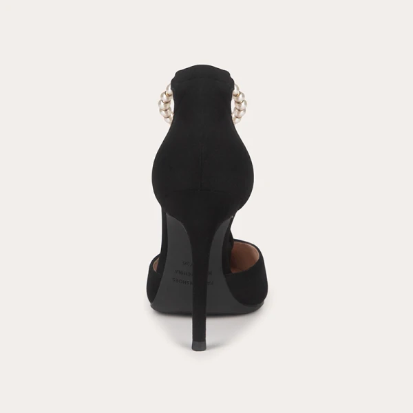 Modern / Fashion Black Evening Party Womens Sandals 2022 Leather Pearl Bow Ankle Strap 10 cm Stiletto Heels Pointed Toe Womens Shoes High Heels
