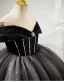 Fashion Black Rhinestone Sequins Cascading Ruffles Flower Girl Dresses 2023 Ball Gown Scoop Neck Birthday Short Sleeve Floor-Length / Long