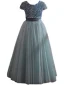 Chic / Beautiful Grey Sequins Birthday Flower Girl Dresses 2024 A-Line / Princess Scoop Neck Short Sleeve Bow Sash Floor-Length / Long