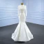 Luxury / Gorgeous Modest  Muslim Ivory Satin Wedding Dresses 2021 Trumpet / Mermaid High Neck Long Sleeve Beading Pearl Crossed Straps Detachable Cathedral Train Church