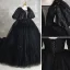 Audrey Hepburn Style Black Evening Party Evening Dresses  2023 Ball Gown Square Neckline Puffy 1/2 Sleeves Backless Court Train Formal Dresses