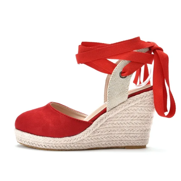 Bohemia Beige Street Wear Womens Sandals 2022 Ankle Strap 10 cm Wedges Waterproof Pointed Toe Womens Sandals