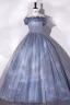 Elegant Sky Blue Prom Dresses 2022 Ball Gown Ruffle Off-The-Shoulder Sleeveless Backless Floor-Length / Long Prom Formal Dresses