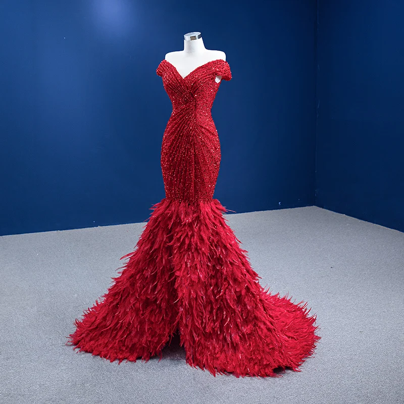 High-End Luxury Gorgeous Red Evening Dresses 2022 Trumpet Mermaid Off-The-Shoulder Short