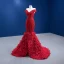 Haut de Gamme Luxe Rouge Robe De Soirée 2022 Trompette / Sirène De l'épaule Perlage Paillettes Manches Courtes Dos Nu Plumes Tribunal Train Soirée Robe De Ceremonie