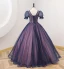 Vintage / Originale Bleu Marine Paillettes Robe De Bal 2022 Robe Boule Encolure Dégagée Manches Courtes Dos Nu Longue Promo Robe De Ceremonie