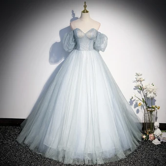 Chic Beautiful Grey Rhinestone Prom Dresses 2022 A Line Princess Off The Shoulder Short Sleeve Backless Floor Length Long Prom Formal Dresses