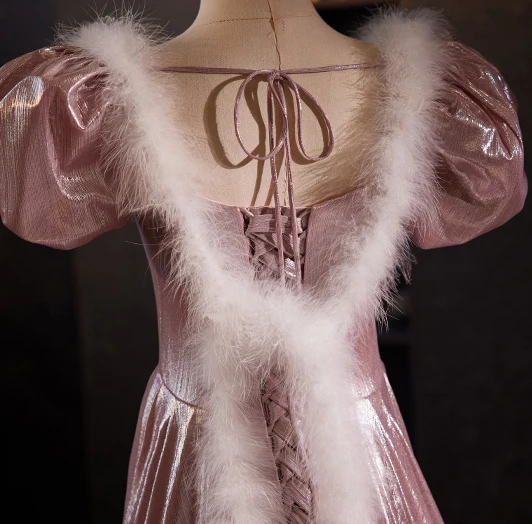 Élégant Rougissant Rose Robe De Bal 2024 Trompette / Sirène Encolure Carrée Gonflée Manches Courtes Dos Nu Train De Balayage Promo Robe De Ceremonie