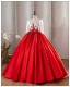 Vintage / Retro Red Sequins Lace Flower Satin Prom Dresses 2024 Ball Gown Scoop Neck 3/4 Sleeve Backless Floor-Length / Long Prom Formal Dresses