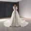 Luxury / Gorgeous White Handmade  Beading Sequins Pearl Flower Chapel Train Wedding Dresses 2024 Trumpet / Mermaid Strapless Sleeveless Backless Wedding