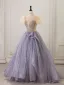 Bling Bling Lavender Sequins Prom Dresses 2025 Ball Gown V-Neck Puffy Short Sleeve Backless Floor-Length / Long Formal Dresses