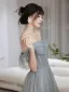Schlicht Grau Ballkleider 2022 A Linie Off Shoulder Ärmellos Rückenfreies Perlenstickerei Strass Pailletten Lange Ball Festliche Kleider