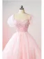 Schöne Rosa Perlenstickerei Perle Pailletten Ballkleider 2025 Ballkleid Eckiger Ausschnitt Kurze Ärmel Rückenfreies Lange Ball Festliche Kleider