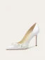 Chic / Beautiful White Beading Rhinestone Flower Wedding Shoes 2024 Leather 10 cm Stiletto Heels Pointed Toe Wedding Pumps High Heels