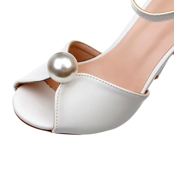 Proste / Simple Białe Perła Z Paskiem Buty Ślubne 2024 8 cm Szpilki Peep Toe Ślub Sandały Wysokie Obcasy