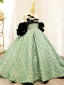 Elegant Sage Green Floral Birthday Flower Girl Dresses 2024 Ball Gown Strapless Bow Rhinestone Short Sleeve Backless Floor-Length / Long