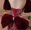 Sparkly Burgundy Sequins Flower Prom Dresses 2024 A-Line / Princess Off-The-Shoulder Short Sleeve Backless Bow Floor-Length / Long Prom Formal Dresses