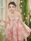 Chic / Beautiful Blushing Pink Beading Pearl Sequins Appliques Birthday Short Flower Girl Dresses 2025 Ball Gown Scoop Neck Tassel Sleeveless