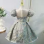 Fashion Sky Blue Star Sequins Birthday Flower Girl Dresses 2022 A-Line / Princess Scoop Neck Pearl Puffy Short Sleeve Floor-Length / Long Flower Girl Dresses