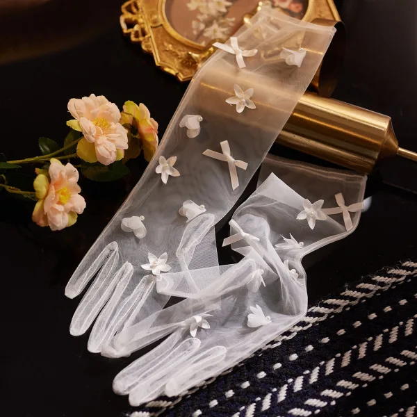 Simple Blanche Appliques Noeud Tulle Mariage Gants Mariage 2026