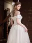 Leichtes Weiß Perle Schmetterling Brautkleider / Hochzeitskleider 2025 A Linie Off Shoulder Kurze Ärmel Rückenfreies Lange