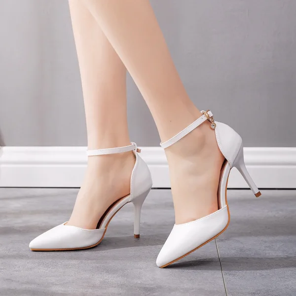 Chic / Beautiful White Evening Party Womens Shoes 2023 Ankle Strap 9 cm Stiletto Heels Pointed Toe Womens Shoes High Heels