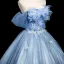 Charmant Bleu Ciel Glitter Paillettes Appliques Robe De Bal 2025 Princesse De l'épaule Manches Courtes Dos Nu Longue Robe De Ceremonie
