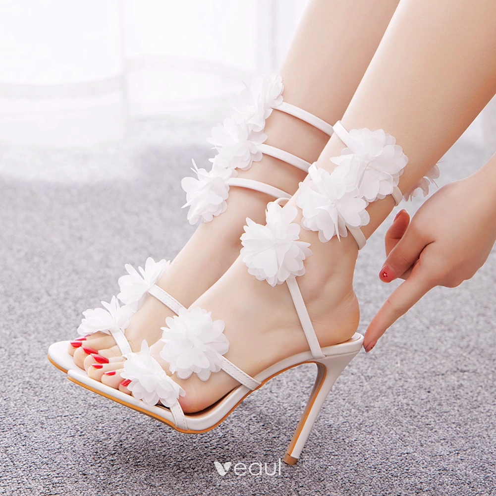 Ankle Strap White Lace Flowers Pearl Tassel Fine High Heels – TulleLux  Bridal Crowns & Accessories