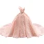 Luxury / Gorgeous Blushing Pink Beading Pearl Sequins Wedding Dresses 2023 Ball Gown Ruffle Spaghetti Straps Sleeveless Backless Royal Train Wedding