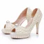 Elegante Beige Perle Brautschuhe 2024 11 cm Stilettos Peeptoes Hochzeit Sandaletten Hochhackige