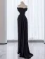 Modest / Simple Black Satin Evening Dresses 2024 Trumpet / Mermaid Strapless Sleeveless Backless Floor-Length / Long Evening Party Formal Dresses