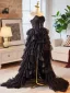 Charming Black Cascading Ruffles Asymmetrical Prom Dresses Cocktail Dresses 2024 A-Line / Princess Strapless Sleeveless Backless Cocktail Party