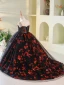 Charmant Schwarz Pailletten Sweep / Pinsel Zug Blumenmädchenkleider 2024 Ballkleid Bandeau Ärmellos Rückenfreies