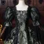 Medieval Vintage / Retro Dark Green Beading Appliques Printing Prom Dresses 2026 Ball Gown Square Neckline Bell sleeves Floor-Length / Long Formal Dresses