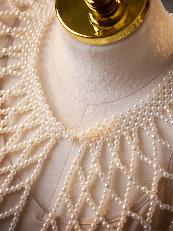 Charming Pearl Pink Handmade  Pearl Wedding shawl 2025 Scoop Neck