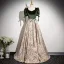 Elegant Sage Green Bow Sash Printing Prom Dresses 2025 A-Line / Princess Square Neckline Short Sleeve Backless Floor-Length / Long Formal Dresses