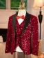 Bling Bling Rouge Paillettes 6 pièces Manches Longues Costume Garçon Mariage 2024 Bijoux De Corps Manteau Pantalon Chemise Cravate Gilet