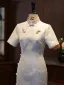 Vintage / Retro White Printing Tea-length Cheongsam 2026 Trumpet / Mermaid High Neck Short Sleeve