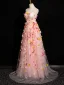 Flower Fairy Blushing Pink Appliques Prom Dresses 2024 A-Line / Princess Spaghetti Straps Sleeveless Backless Floor-Length / Long Prom Formal Dresses