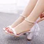 Charmant Blanche Perle Bride Cheville Noeud Sandales Femme 2023 7 cm Talons Épais À Bout Pointu Chaussure De Mariée