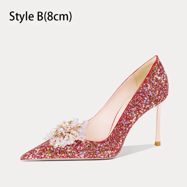 Chinese style Sparkly Red Rhinestone Sequins Wedding Shoes 2024 10 cm Stiletto Heels Pointed Toe Wedding Pumps High Heels